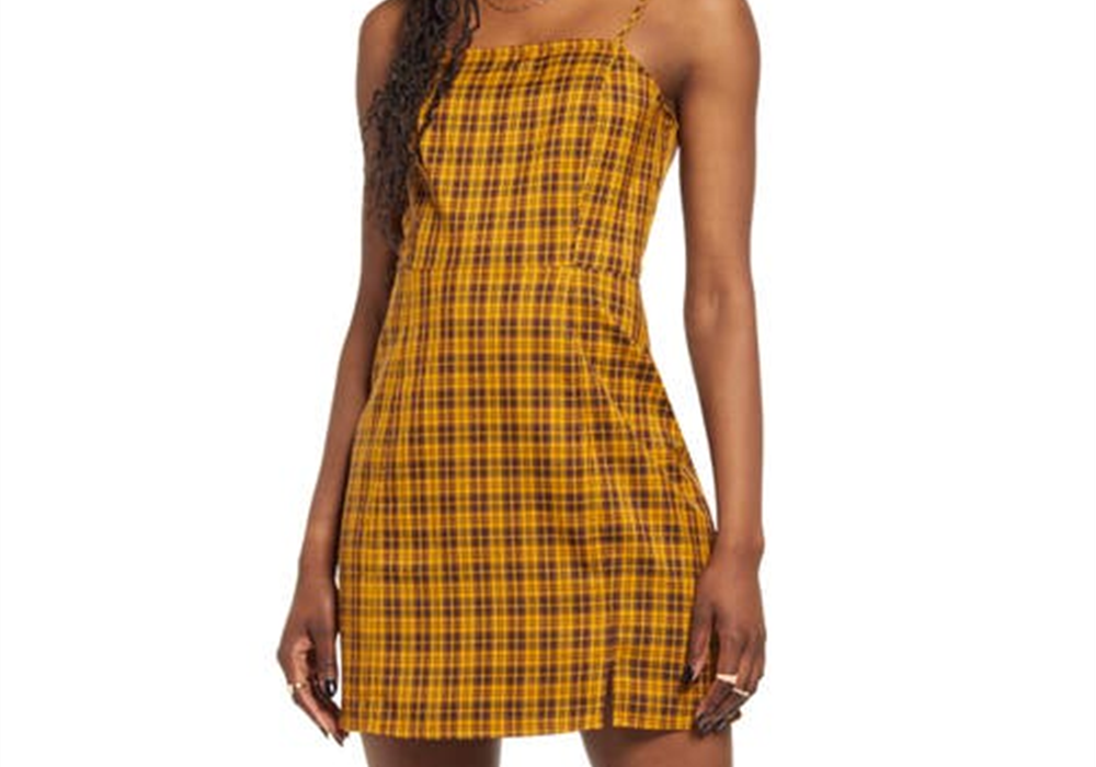 BP. Preppy Woven Minidress Brown Plaid Size Large