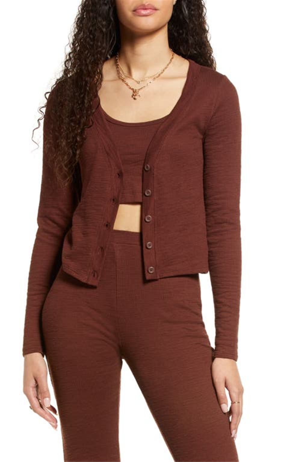 BP. Cotton Blend Cardigan & Tank Set in Brown Chocolate , Size X-Small