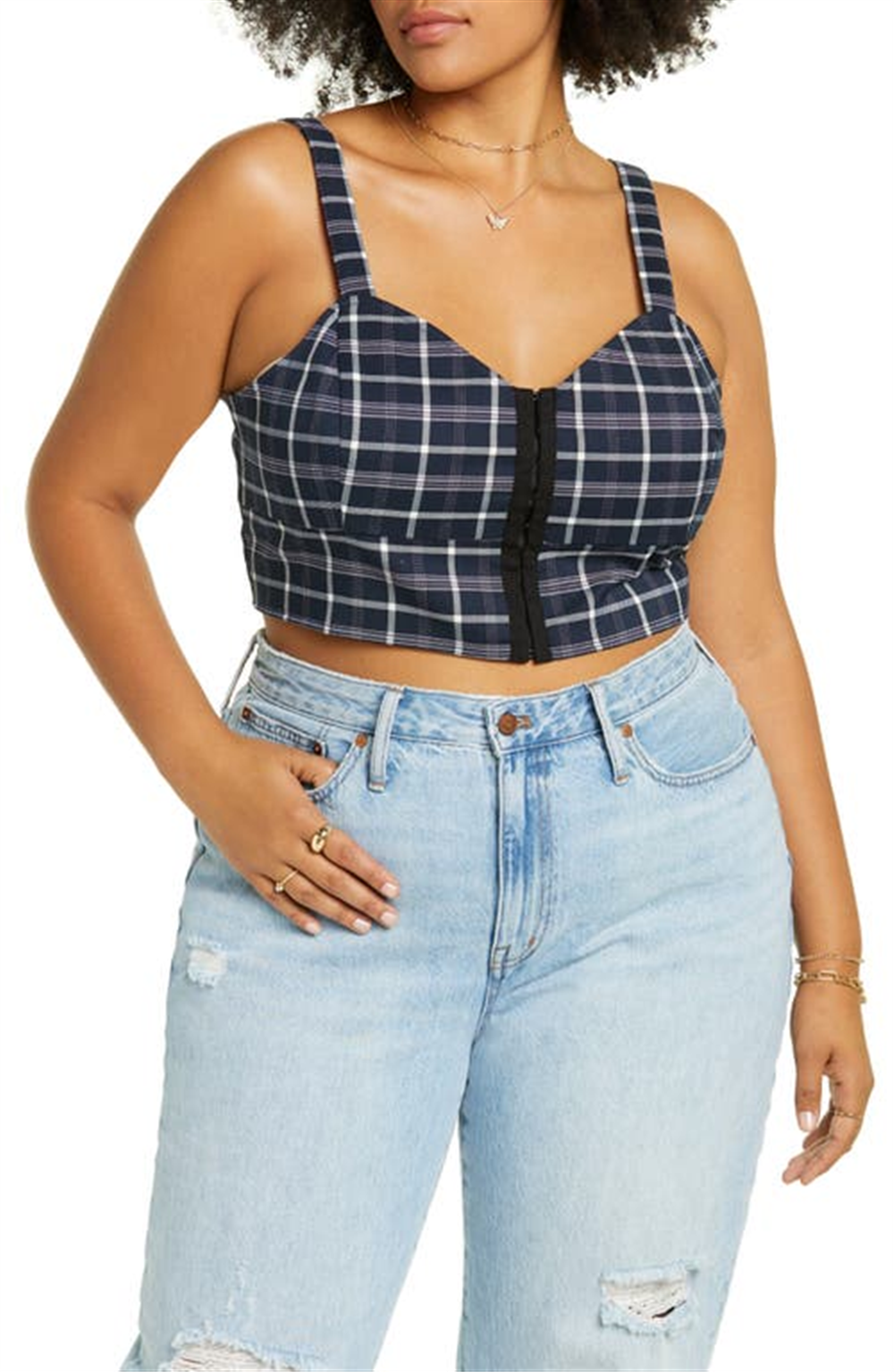 BP. Women's Navy Thicket Plaid Corset Tank Size 1X