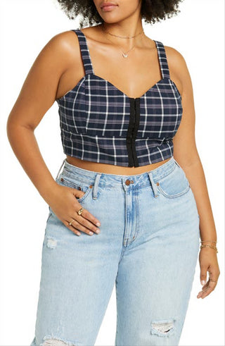 BP. Women's Navy Thicket Plaid Corset Tank Size 1X