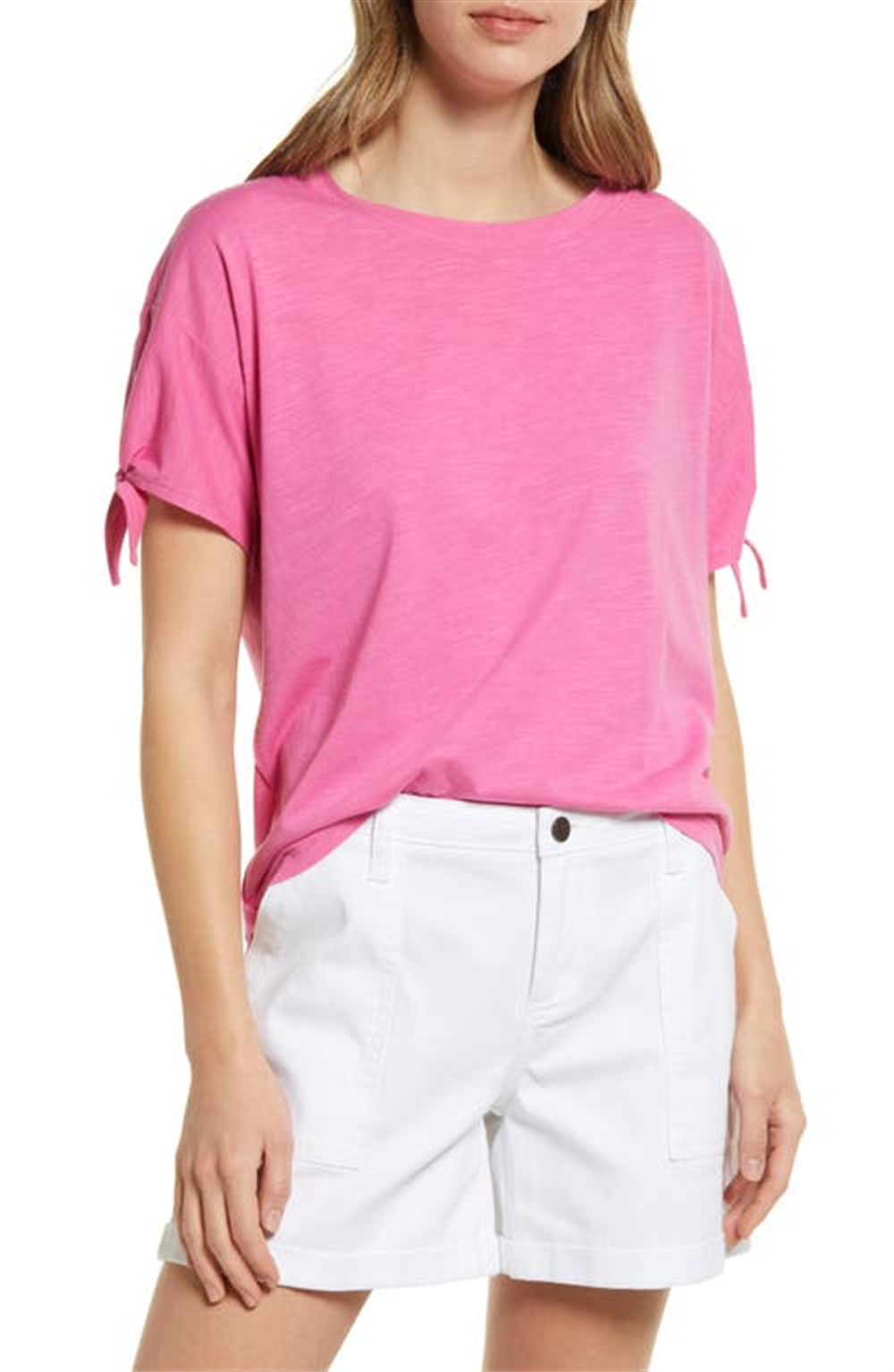 Caslon Tie Sleeve T-Shirt - Pink Ibis - Size Medium