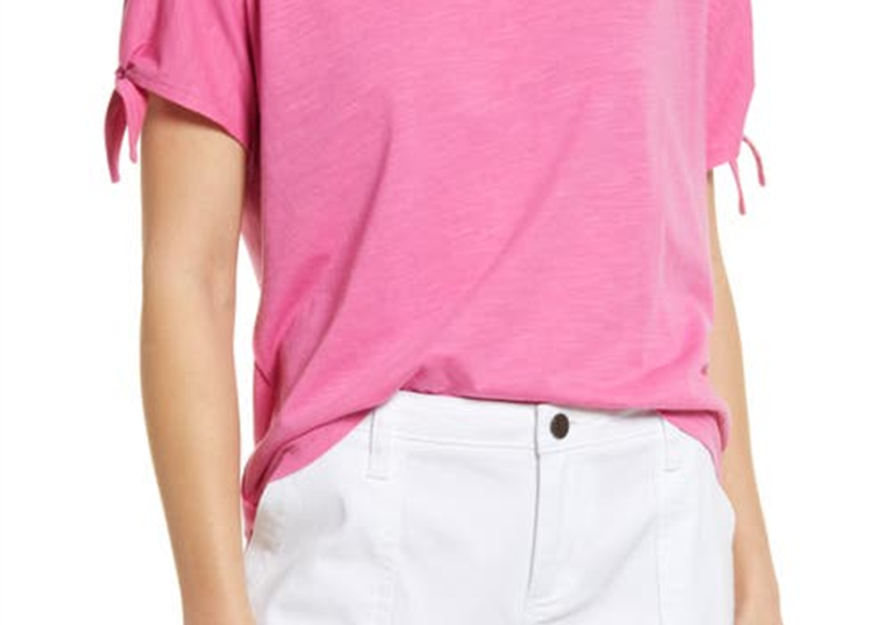 Caslon Tie Sleeve T-Shirt - Pink Ibis - Size Medium