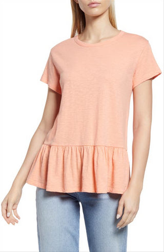 Caslon(R) Peplum T-Shirt In Coral Pink Size Xx-Large