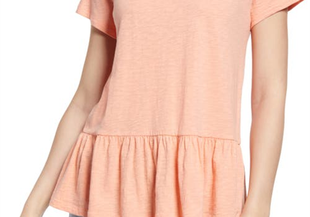 Caslon(R) Peplum T-Shirt In Coral Pink Size Xx-Large