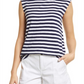 Caslon Tie Back Cap Sleeve Cotton Top Size X-Small in Navy White Charm Stripe
