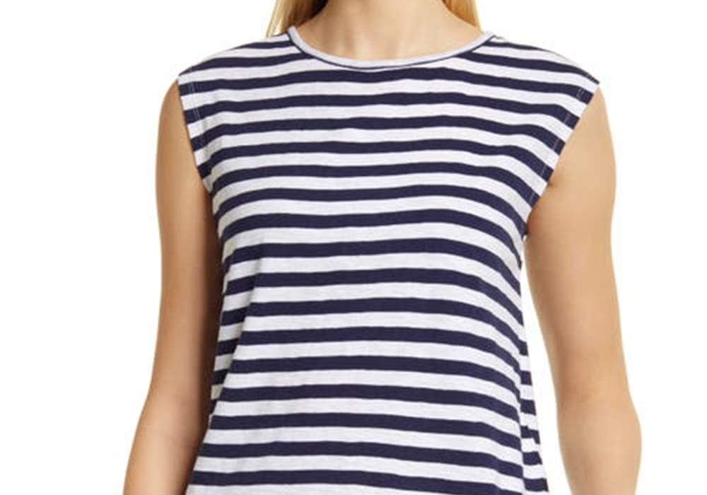 Caslon Tie Back Cap Sleeve Cotton Top Size X-Small in Navy White Charm Stripe
