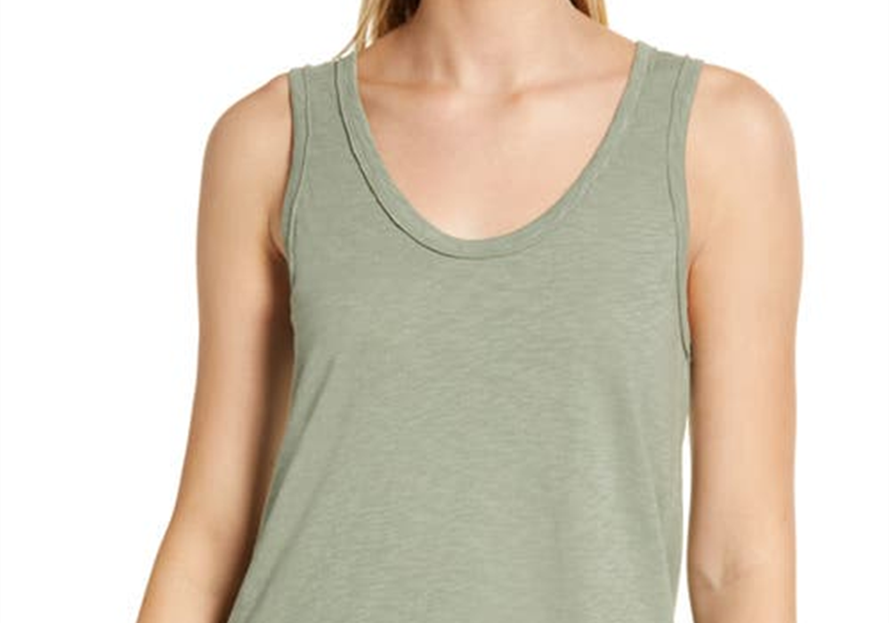 Caslon Tiered Hem Cotton Tank in Green Dune Size XS
