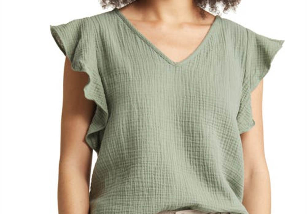 Green Dune Caslon V-Neck Ruffle Sleeve Top Size X-Small