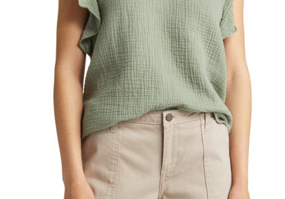 Green Dune Caslon V-Neck Ruffle Sleeve Top Size X-Small