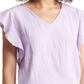Large Caslon V-Neck Top with Ruffle Sleeves in Purple Bloom