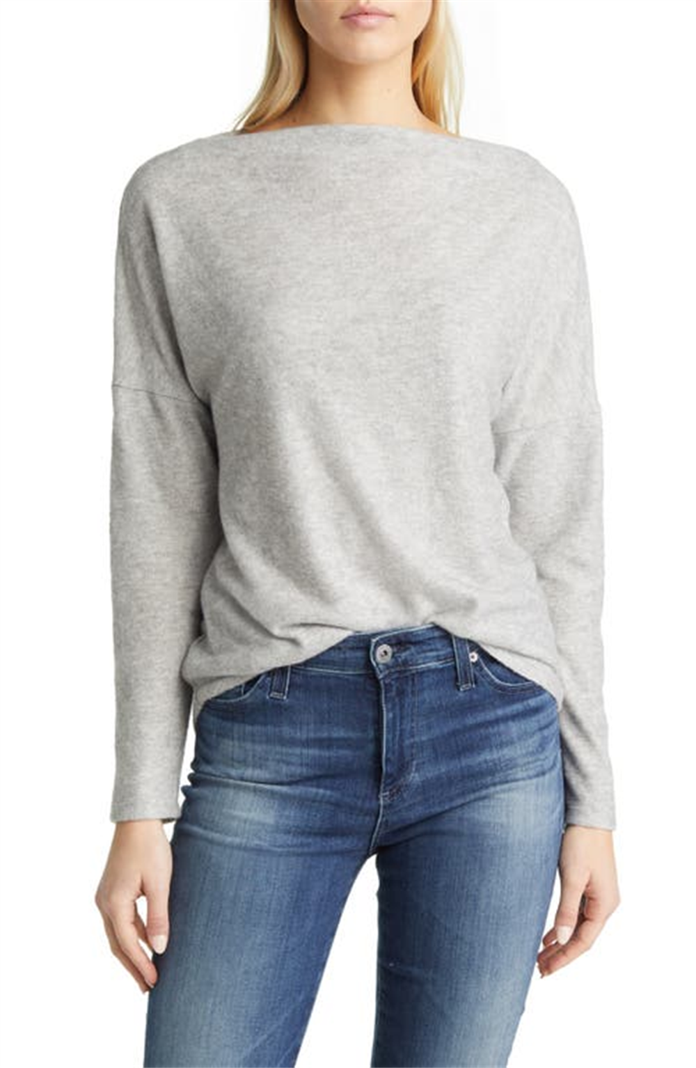Caslon Women's Grey Heather Boat Neck Long Sleeve Top Size Medium