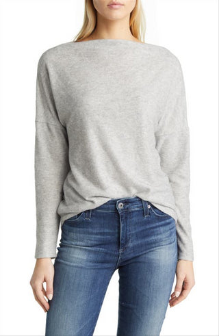Caslon Women's Grey Heather Boat Neck Long Sleeve Top Size Medium