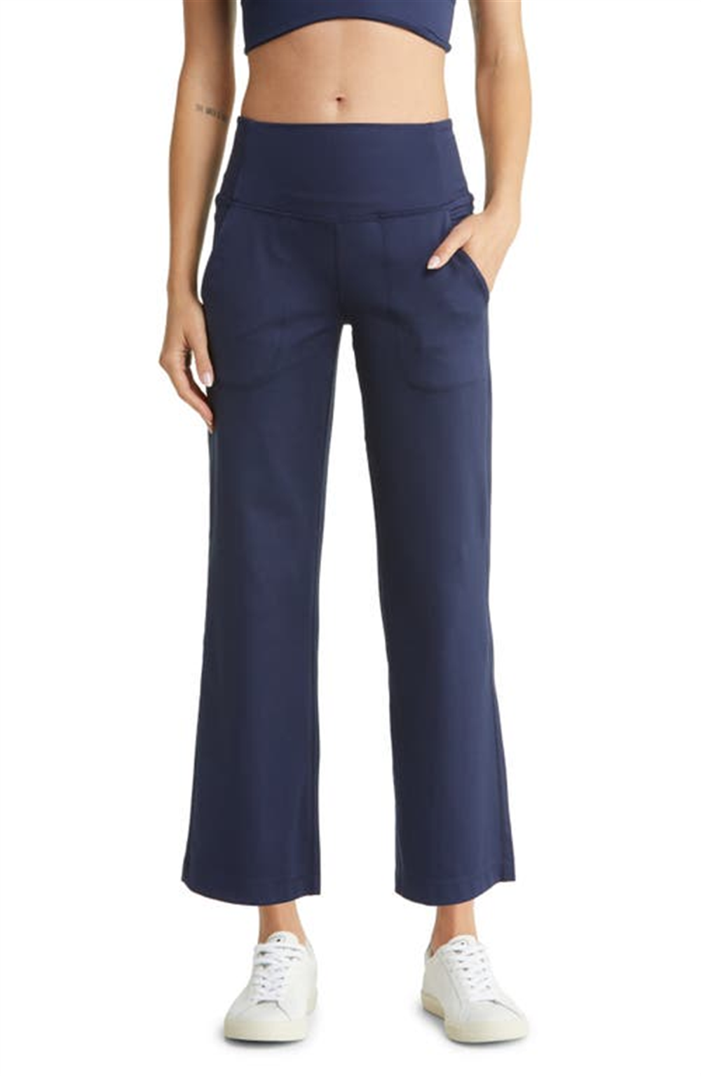 Zella Women's Navy Nightfall Renew High Waist Pocket Flare Ankle Leggings Size Medium