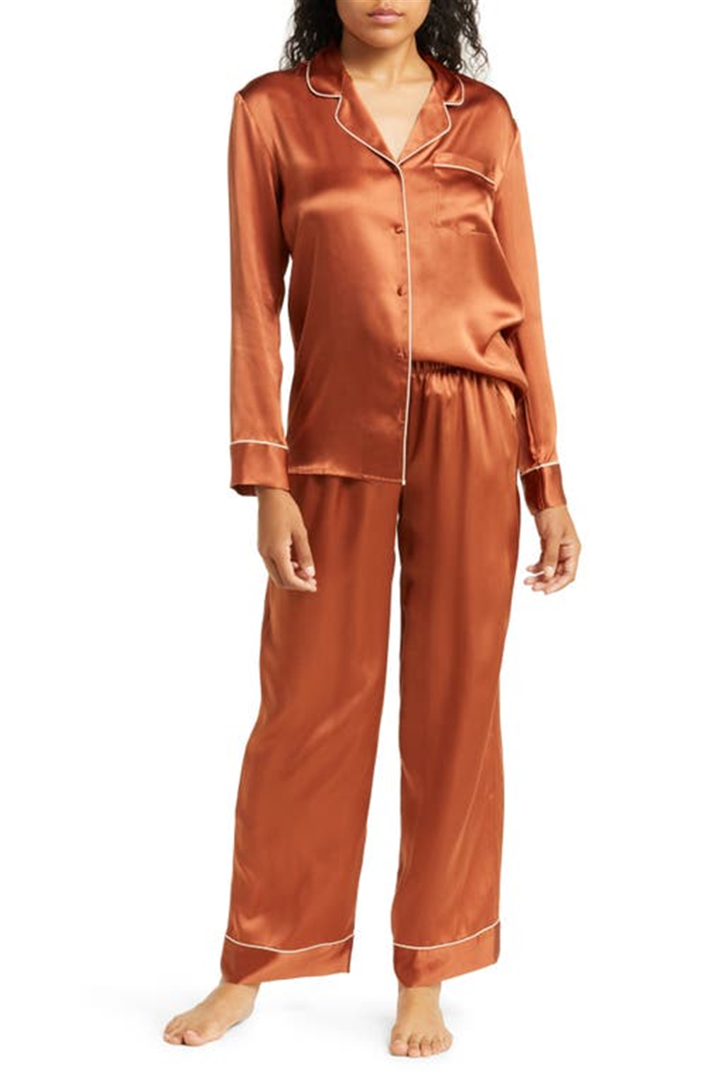 Nordstrom Men's Brown Coconut Classic Silk Pajamas Size X-Large