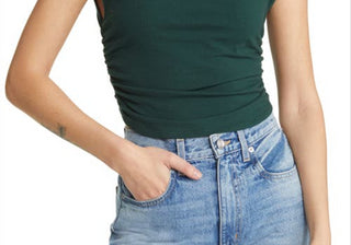 Reformation Women's Forest Green Lindy Ruched Crop Top Size Small