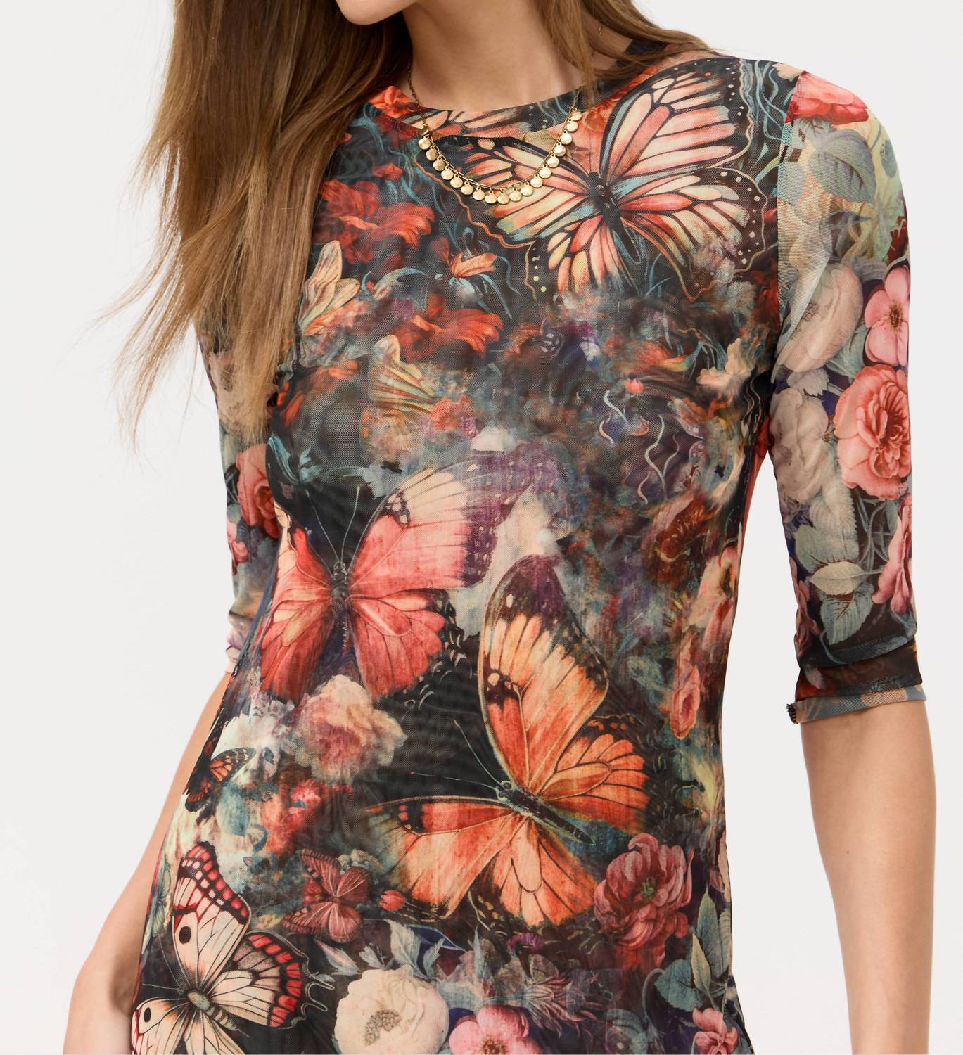 Johnny Was - 3/4 SLEEVE MESH MIDI DRESS