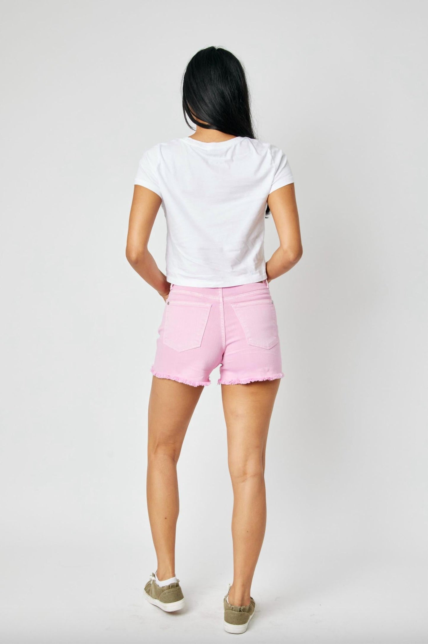 Judy Blue - Mid Rise Garment Dyed Fray Hem Shorts
