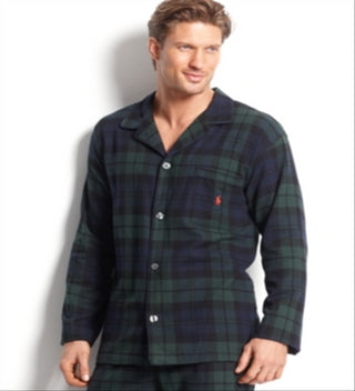 Ralph Lauren Men's Plaid Flannel Pajama Shirt Black Size Medium