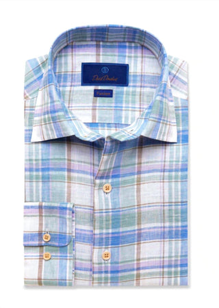 David Donahue - Men's Long Sleeve Plaid Linen Shirt