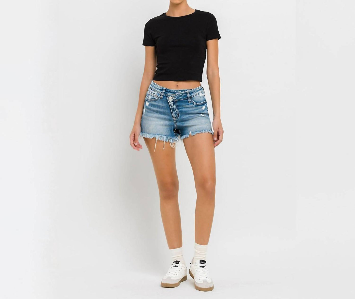 Vervet By Flying Monkey - High Rise Distressed Criss Cross Shorts