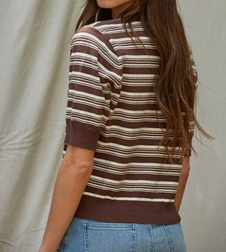 By Together - Knit Sweater Striped Half Button Up