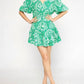 Entro - Francesca Green Ornate Print Puff Sleeves Ruffle Dress