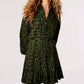Apricot - Leopard Ruffle Hem Belted Waist Shirt Dress
