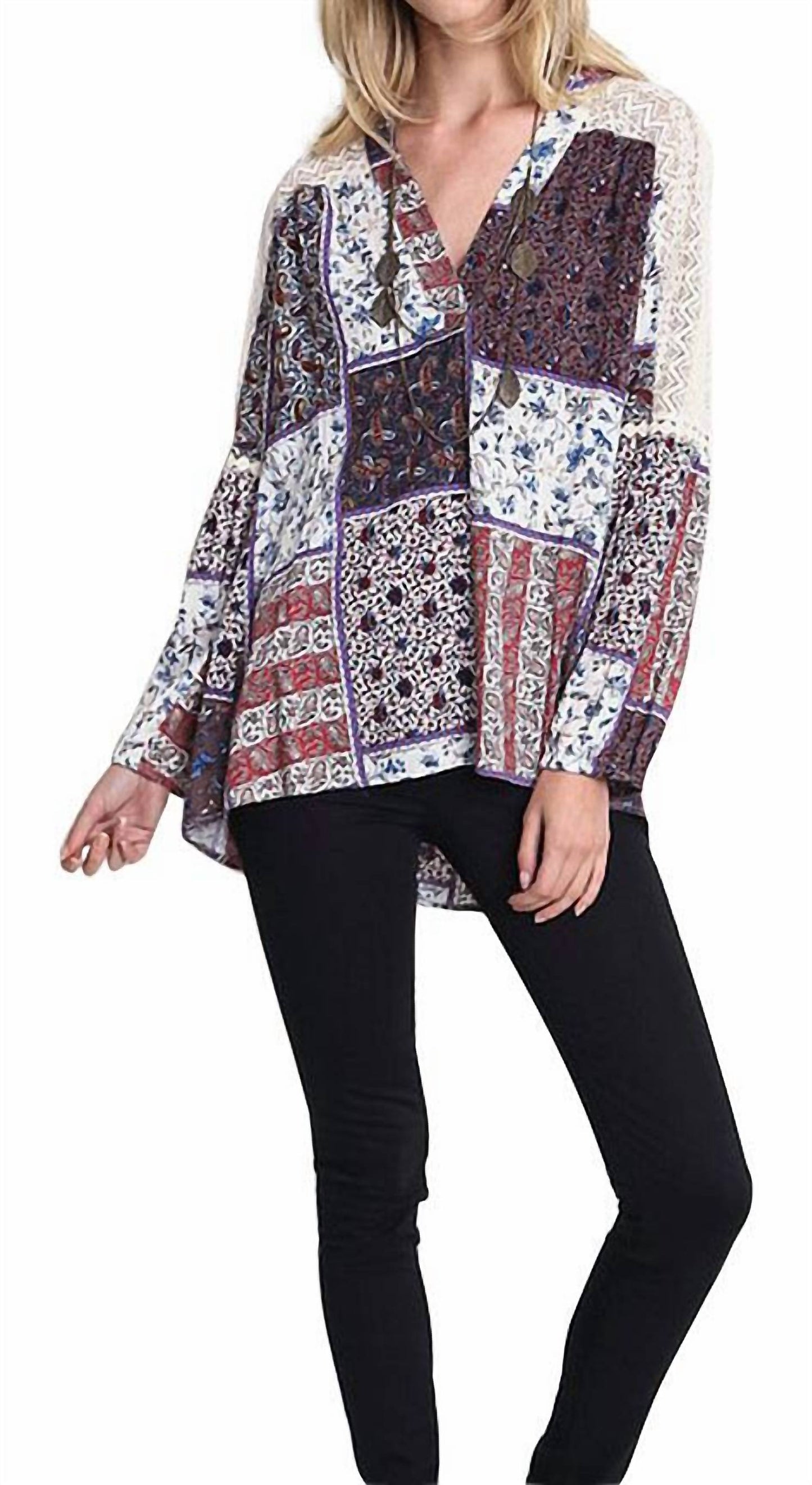 Umgee - Floral Lace Patchwork Blouse