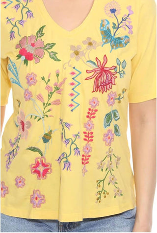 Johnny Was - MAUREEN V NECK 3/4 TRAPUNTO TEE