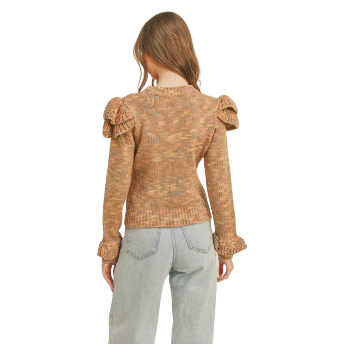 &Merci - Ruffled Shoulder Mix Knit Sweater