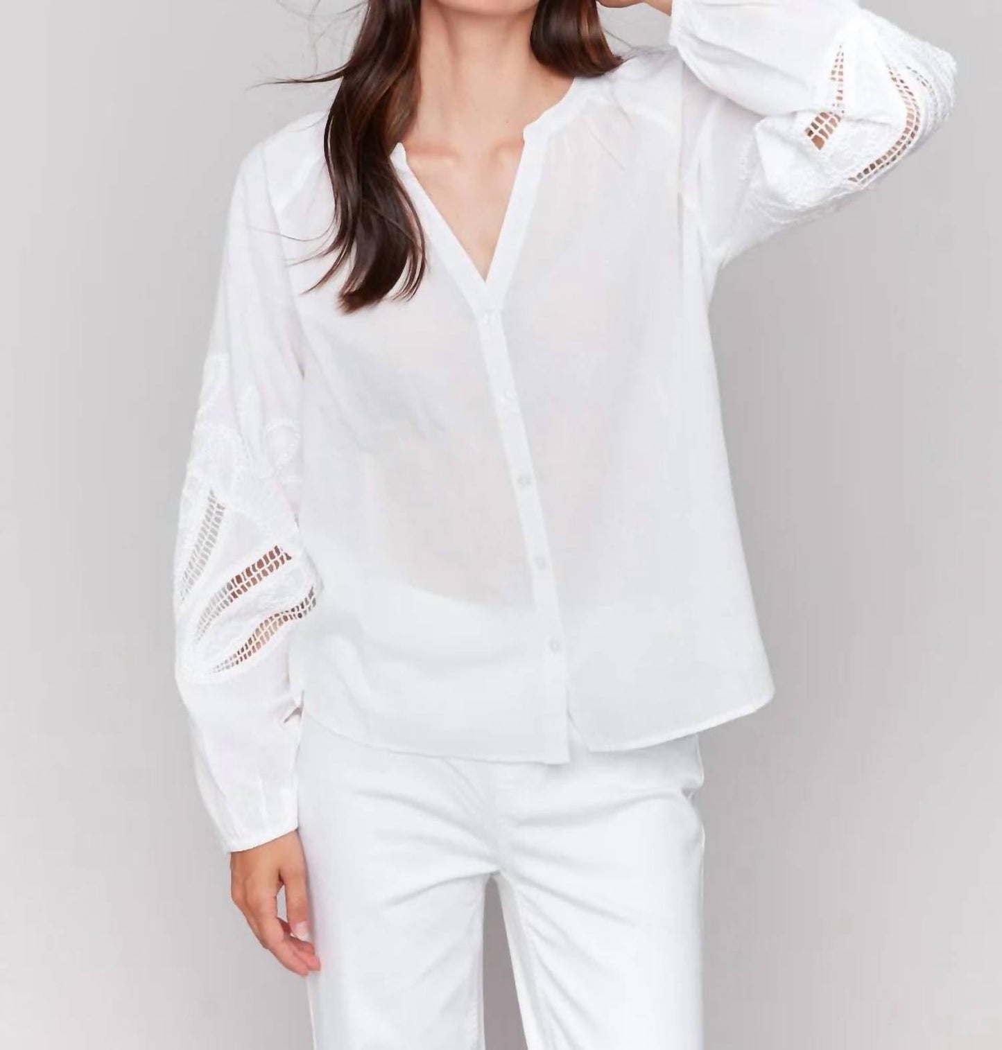 Charlie B - Cotton Button-front Blouse With Embroidery