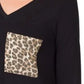 Zenana - Leopard Pocket V-neck Long Sleeve Top