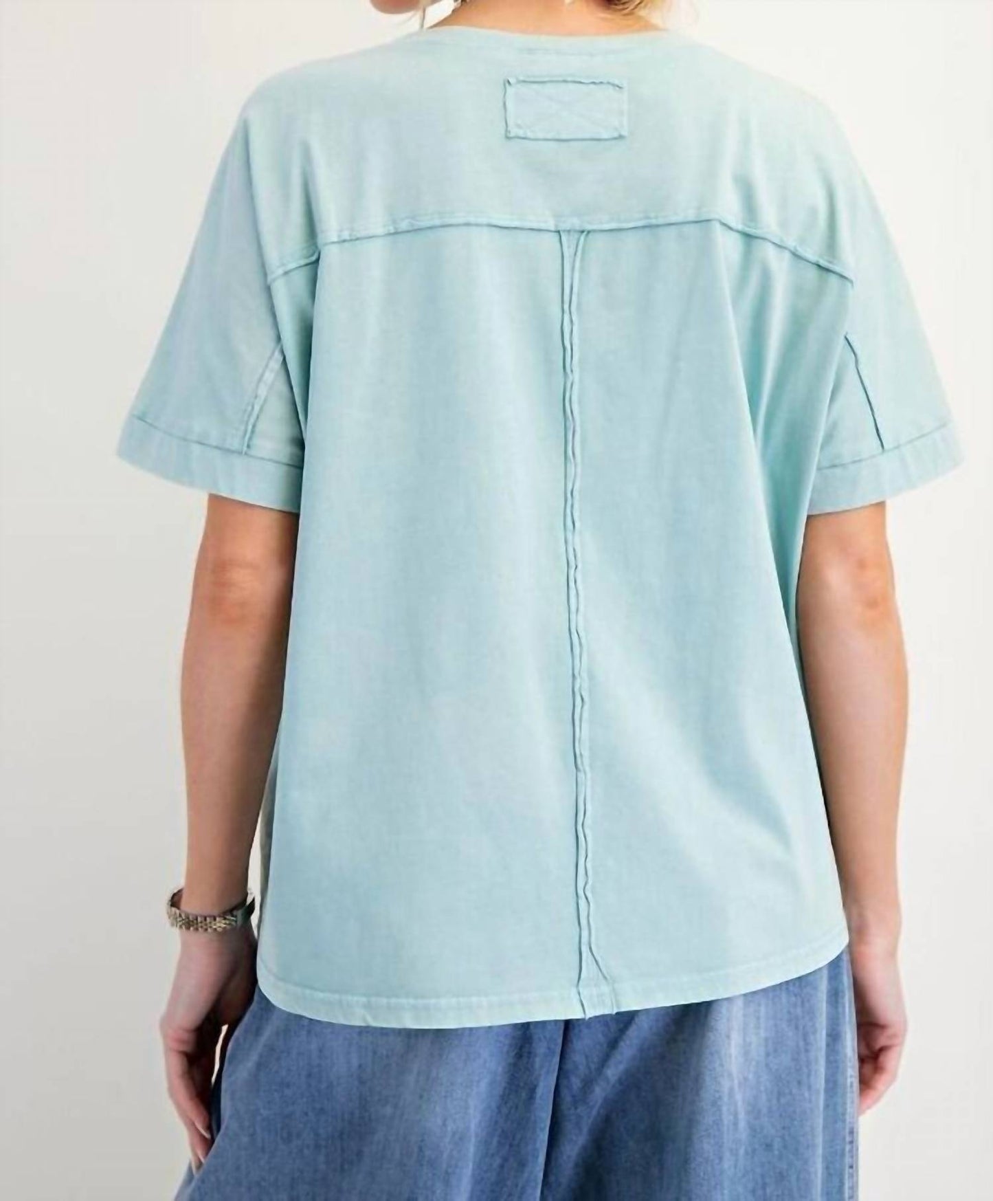 Easel - Embroidered Mineral Wash Boxy Top