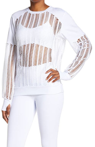 Blanc Noir Women's  Linear Mesh Sweatshirt in White, Size Large