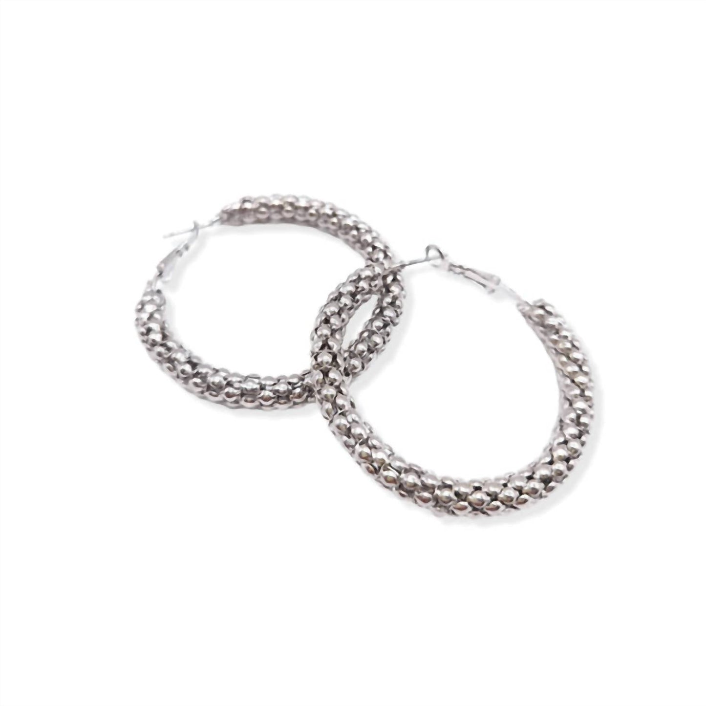 Allyanna Gifts - Women's Rhodium Beaded Twisted Round Hoop Earrings