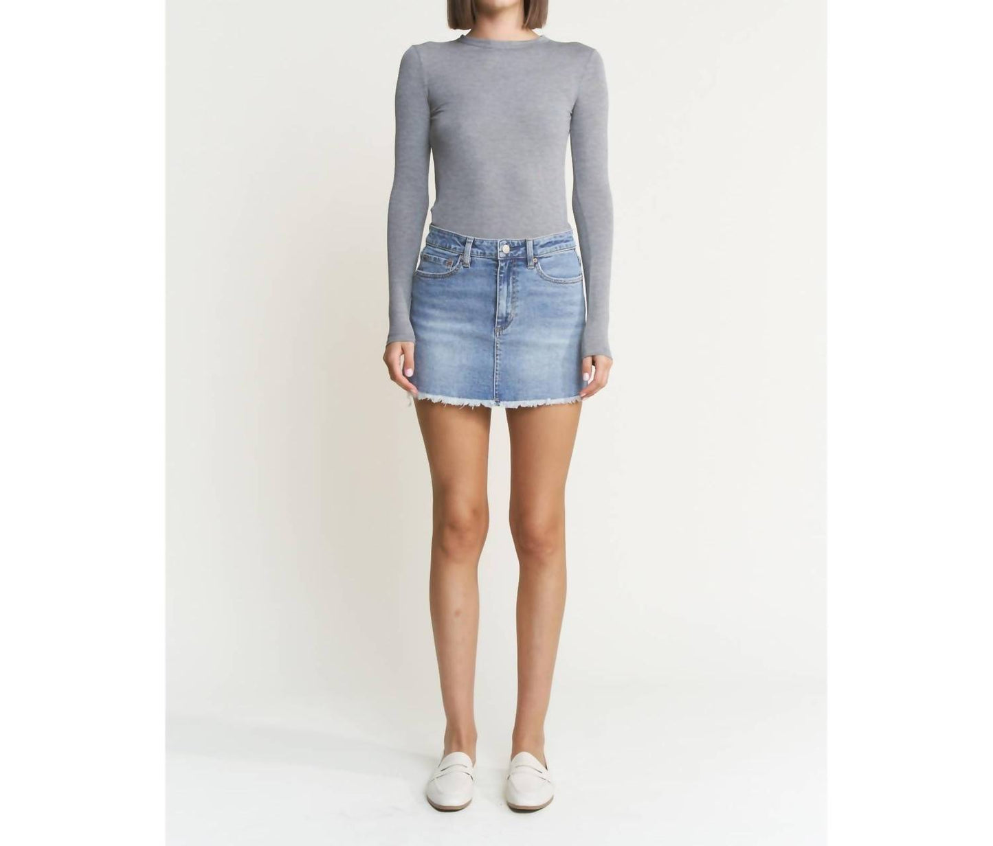 Mica Denim - Raw Hem Denim Mini Skirt