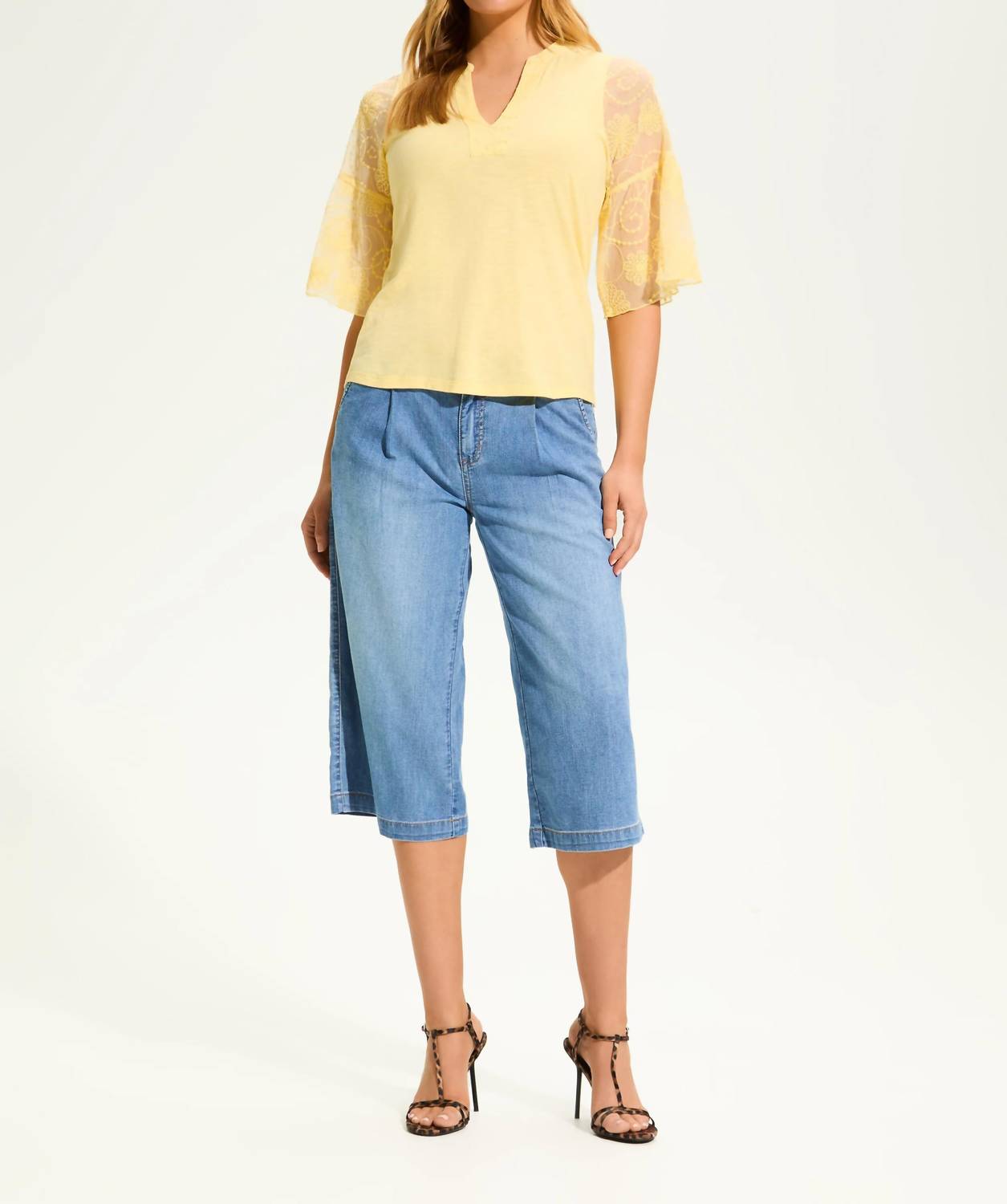 Fdj - 3/4 mesh bell sleeve top