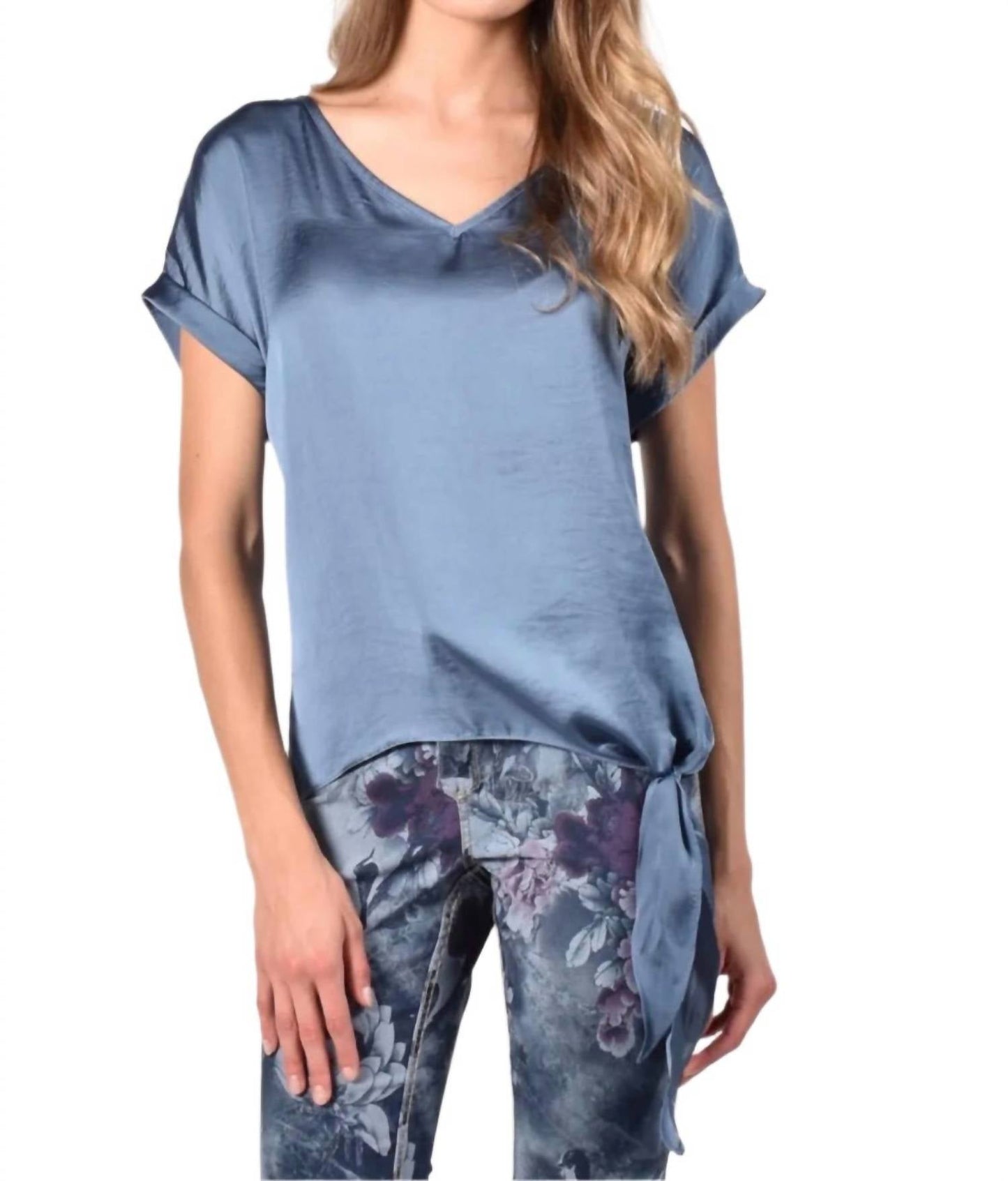 Frank Lyman - Woven V-neck Short Sleeve Top