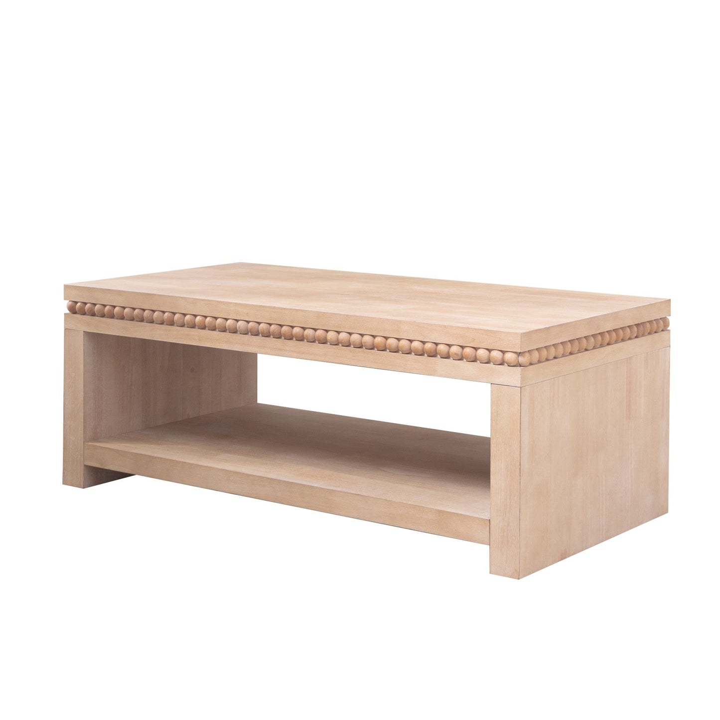 Modern Wood Coffee Table with Beaded Trim – 47" Rectangular