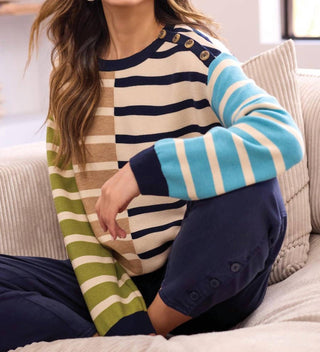 Tribal - Multi Stripe Lightweight Crewneck Sweater