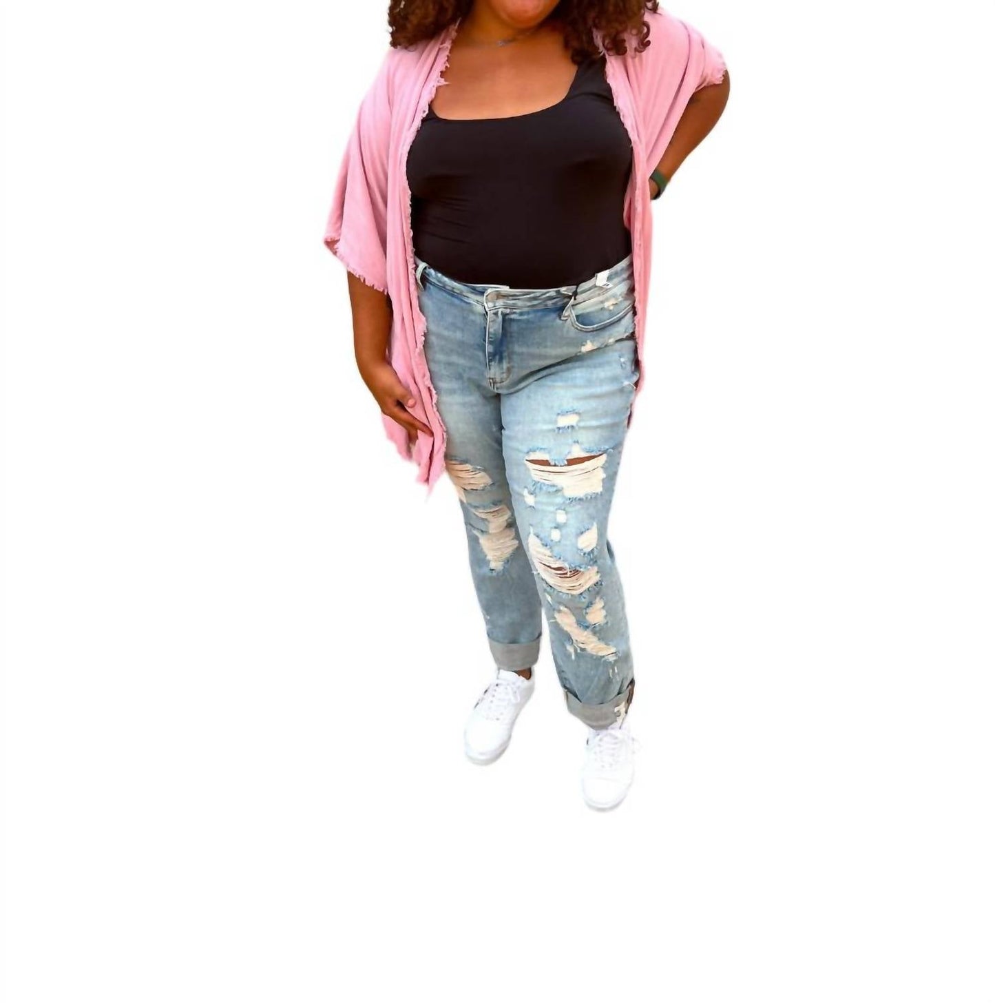 Judy Blue - Eslen High Waisted Fray Hem with Double Cuff Extra Long Boyfriend Jeans