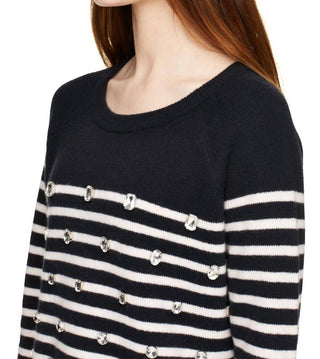 Kate Spade - Crystal Embellished Stripe Merino Wool Pullover Sweater