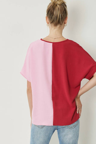Entro - Color Block V-neck Top