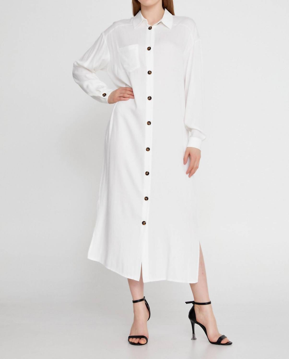 Zaalima Fashion - Long Sleeve Midi Linen Column Regular Casual Dress