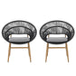 Cyril Outdoor Wicker Papasan Style Dining Chair with Teak Finished Leg and Dark Gray Faux Rattan - Set of 2