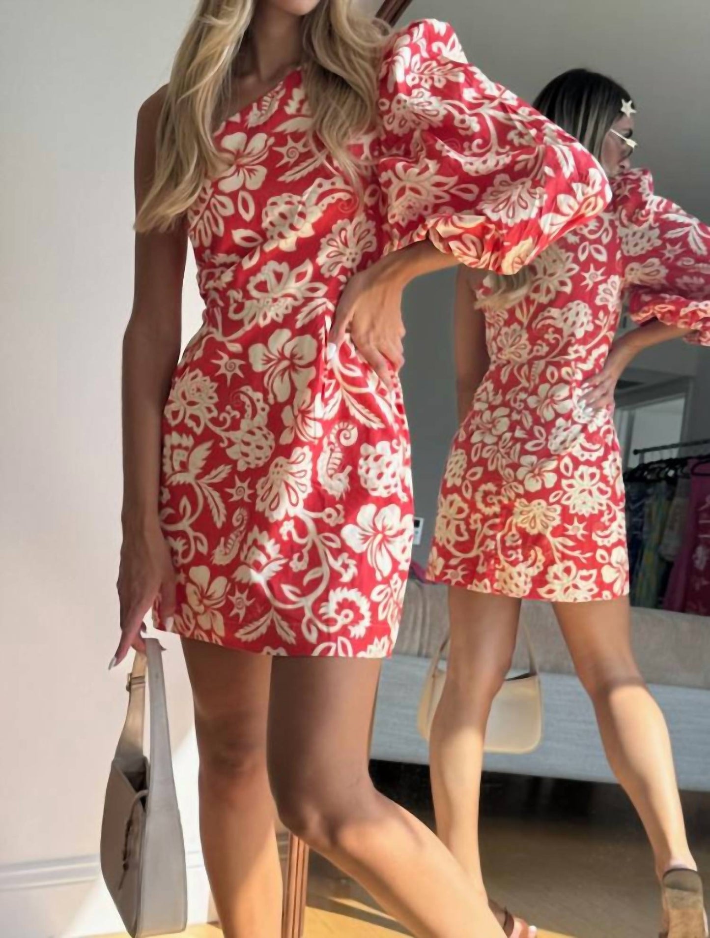 Dress To - One-shoulder Floral Print Mini Dress