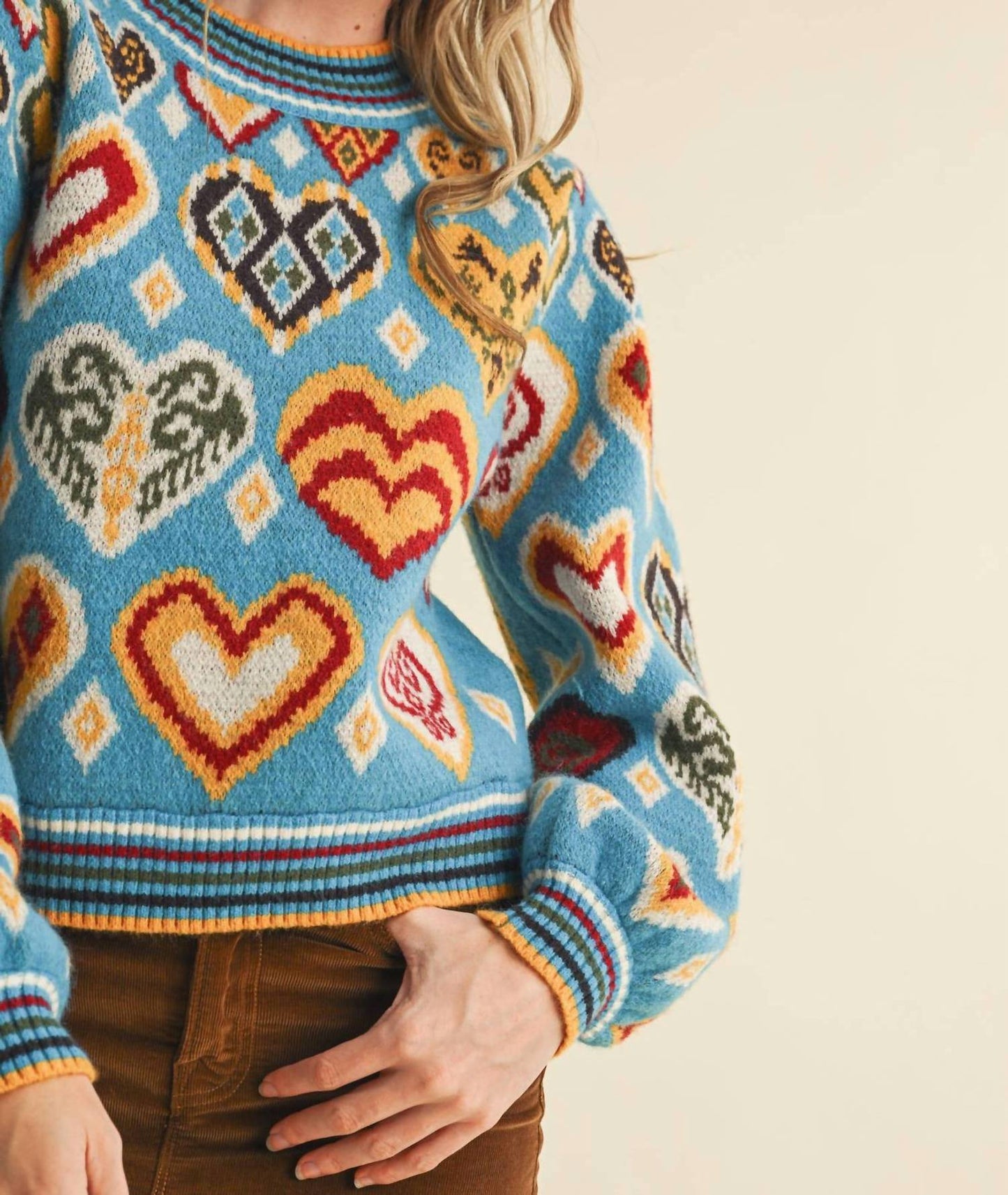 &Merci - Heart Pattern Pullover Sweater