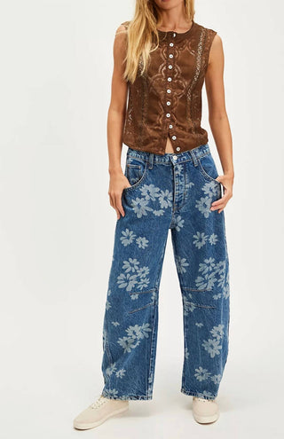 Free People - Good Luck Printed Barrel Jeans