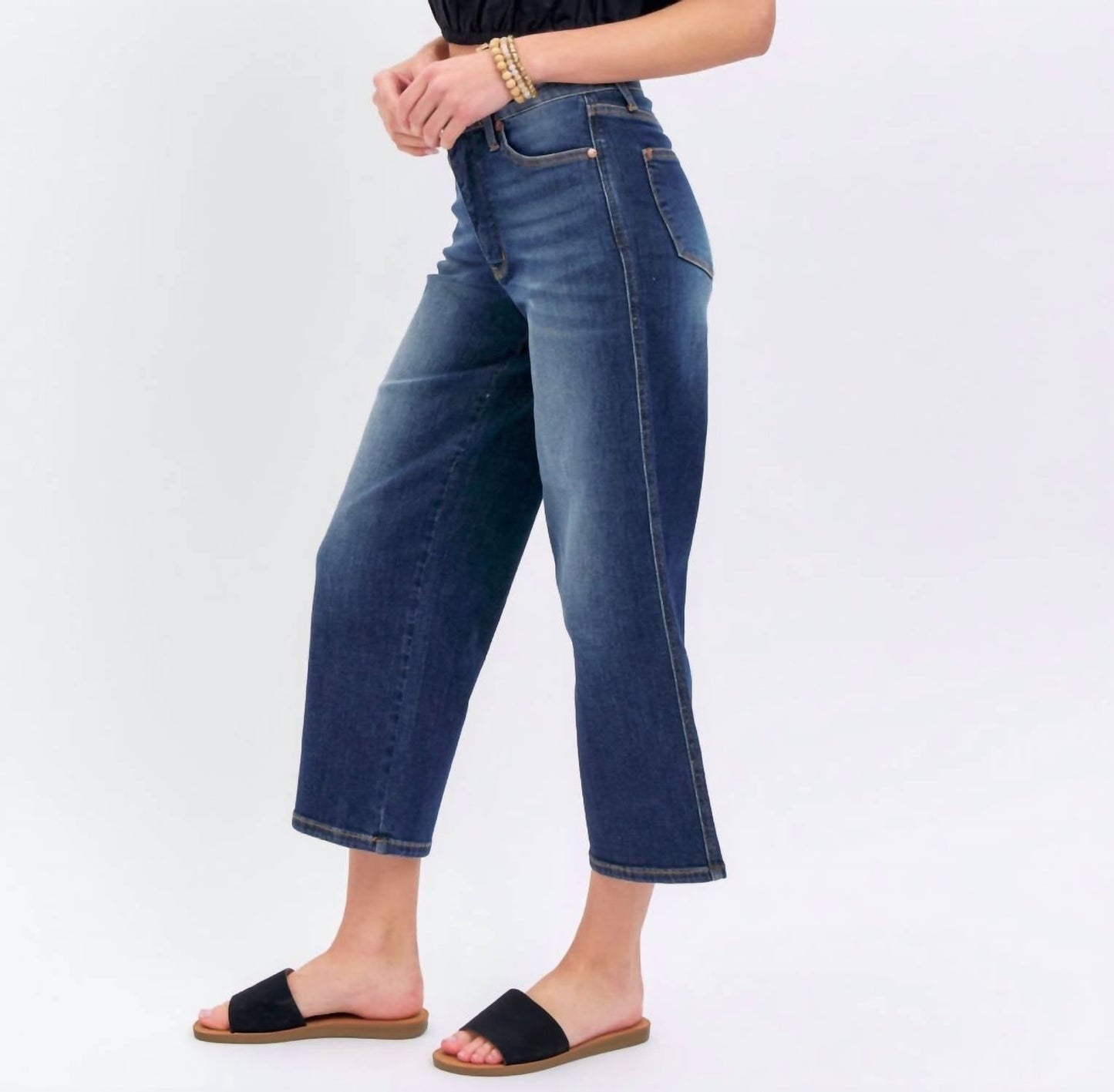 Judy Blue - Mid Rise Tummy Control Crop Wide Leg Jeans