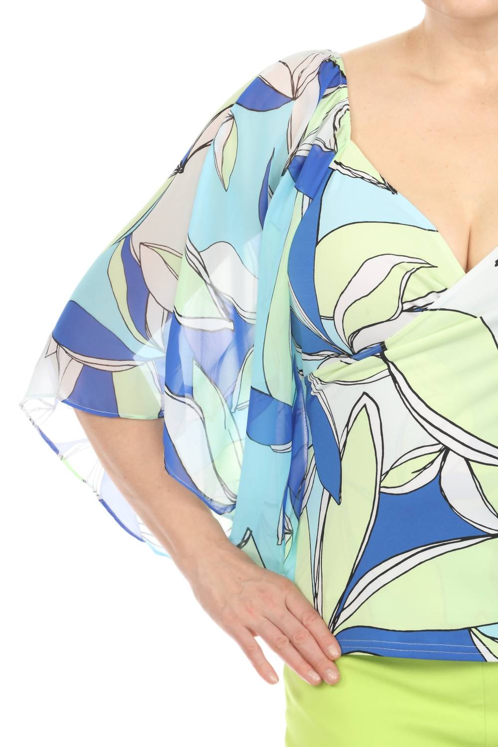 Joseph Ribkoff - Leaf Print Chiffon Butterfly Sleeve Top